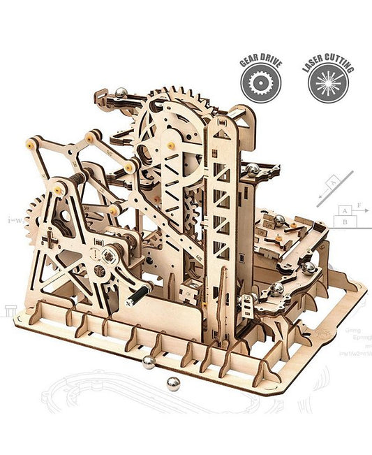Marble Run Kit 3D Wooden Jigsaw Puzzles Model to Build for Adults Birthday Gift, Beige, 10"9"8"